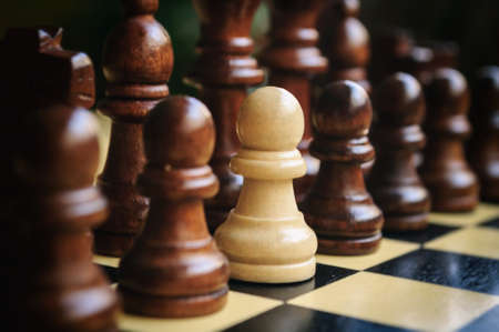 chess black and white pieces on the wooden Board