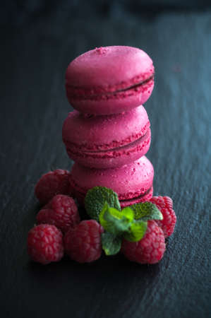 macaroons with raspberriesの写真素材