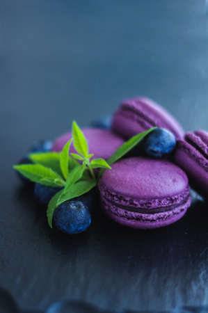 macaroons with blueberriesの写真素材