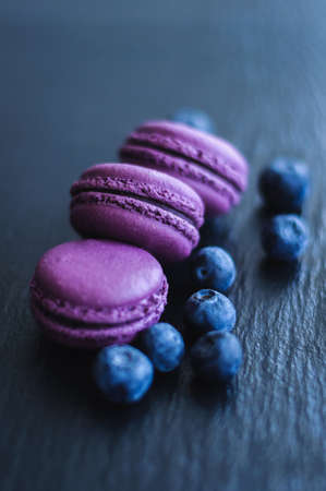 macaroons with blueberriesの写真素材