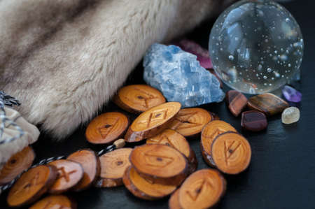 hand made wooden runesの写真素材