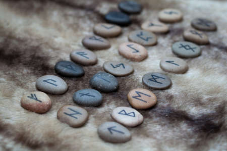 futark stone runes handmade on the fur