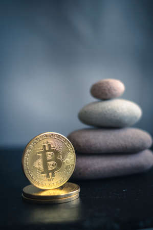 bitcoin and stone pyramidの写真素材