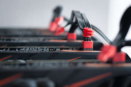 GPU farm video cards for mining crypto currency such as bitcoin, Ethereum monero Zcash and otherの写真素材