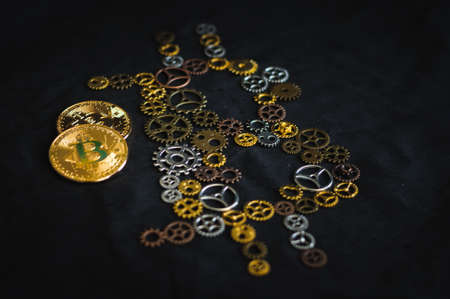 clockwork and bitcoin coinの写真素材