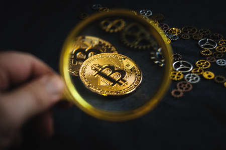 Looking coins bitcoinの写真素材