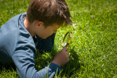boy the Explorer of nature with magnifying glass