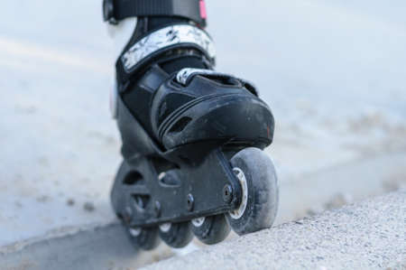 white and pink rollers close-up Shoe with wheels