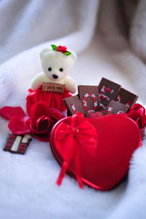 box of chocolates in a red box in the form of a heart gift for San Valentineの写真素材