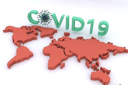3D render on a white background map of the world and inscription covid-19 global threat to the world coronavirusの写真素材