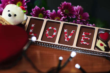 chocolate letters with the inscription love, a gift for a Valentine or just as a declaration of loveの写真素材