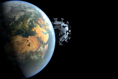 a virus the size of a small planet on a black background is coming to earthの写真素材