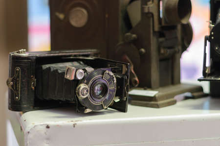old photo cameras in the shop window