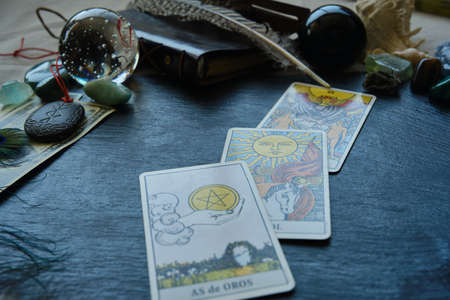 Tarot cards on the tableの写真素材