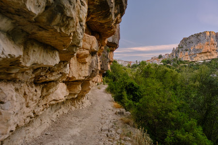 wonderful views of the mountains with a tourist mountain trailの写真素材