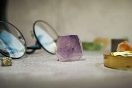 crystals on the explorers desk close upの写真素材