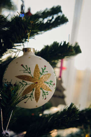 beautiful glass ball on a new Christmas treeの写真素材