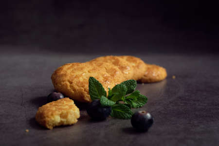 biscuits with blueberries and mintの写真素材