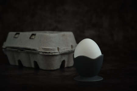 white egg on a stand on a dark background