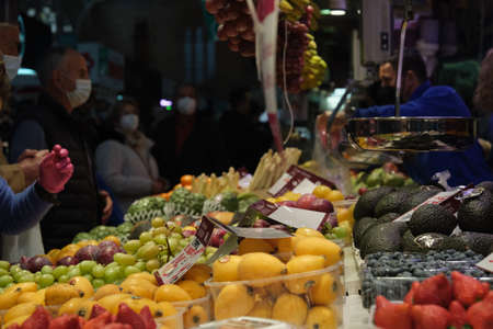 A variety of fruit on the counter at the Spanish marketのeditorial素材