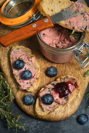 sandwiches with pate and blueberriesの写真素材