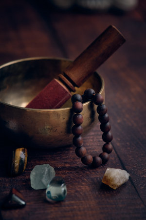 tibetan bowl with rosary beads