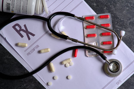 medical stethoscope on a dark backgroundの写真素材