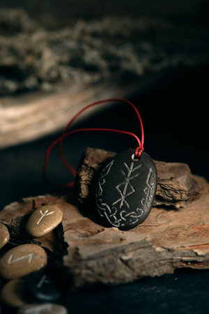runic talisman runescript surrounded by runesの写真素材