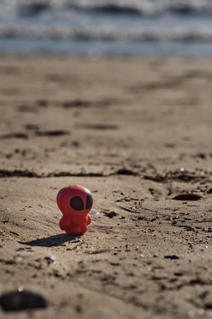 plastic trash on the beachの写真素材