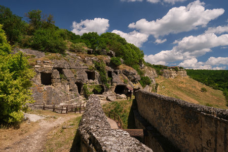 view at ancient rocky castle ruins in Crimeaの写真素材