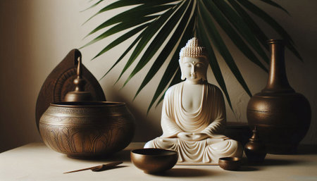 porcelain Buddha Statue, natural light minimalism interiorの素材