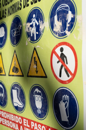 a poster with different construction signs of cautionの写真素材