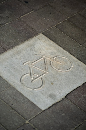 signs on the bike pathの写真素材