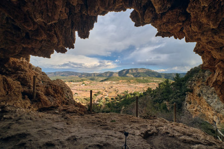 Beautiful mountain view from the caveの写真素材