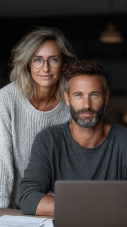 senior couple sitting together with laptopの素材