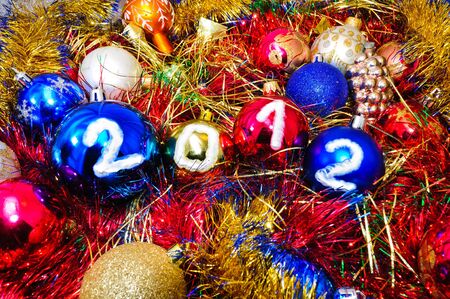 Christmas decorations. Christmas decorations and tinsel in different colors.