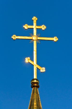 The church against the blue sky. Summer blue sky Orthodox Churchの写真素材
