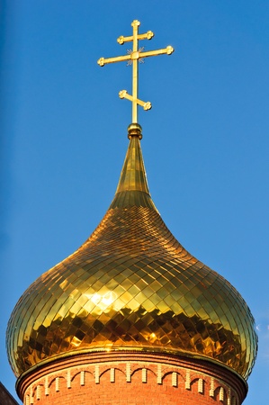 The church against the blue sky. Summer blue sky Orthodox Churchの写真素材