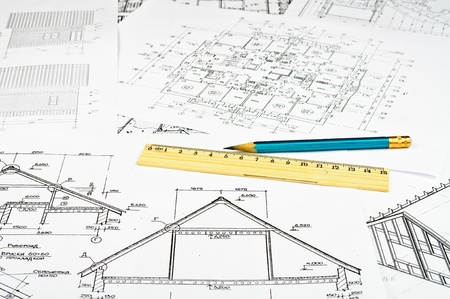 Sketches of the buildings on paper