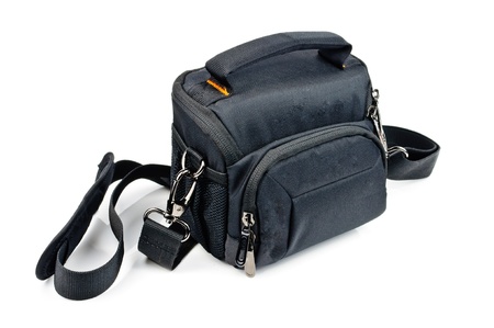 Black bag for the camera. Photo isolated on white backgroundの写真素材