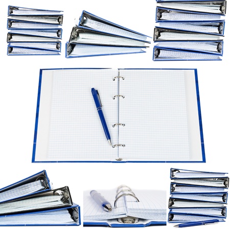 Stack of notebooks. Photos on white background の写真素材