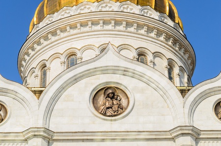 Sculpture on the wall of the church. Photo Close-upの写真素材