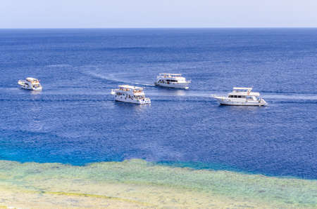 Pleasure boats along the shore of the Red Sea. Stock Photoの写真素材