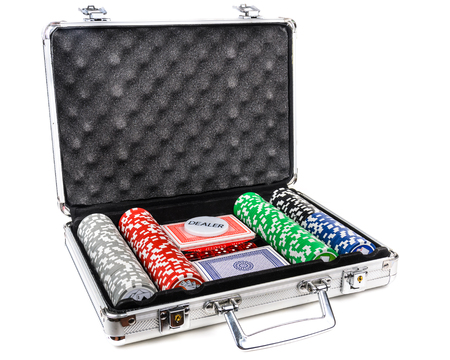 Aluminum suitcase for poker. Microstock photography for over a white backgroundの写真素材