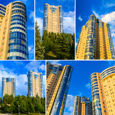 High-rise building on a background of blue sky. microstock photoのeditorial素材