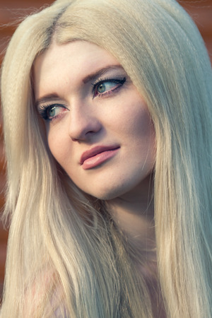 Fashion model with straight hairstyleの写真素材
