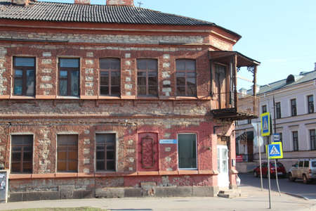 View of the street of old house . Pskovの写真素材