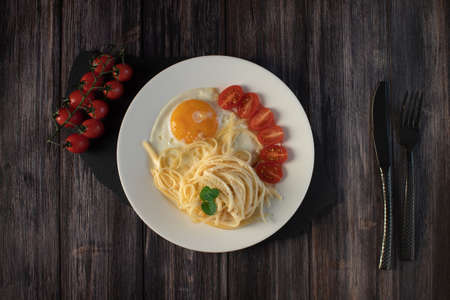 ingredients for pasta on a light backgroundの写真素材