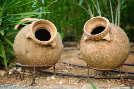 Earthenware jar in garden Spainの写真素材