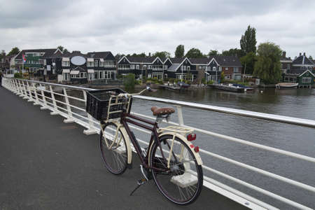 Bicycle parked on bridge, Zaanse Schansの写真素材